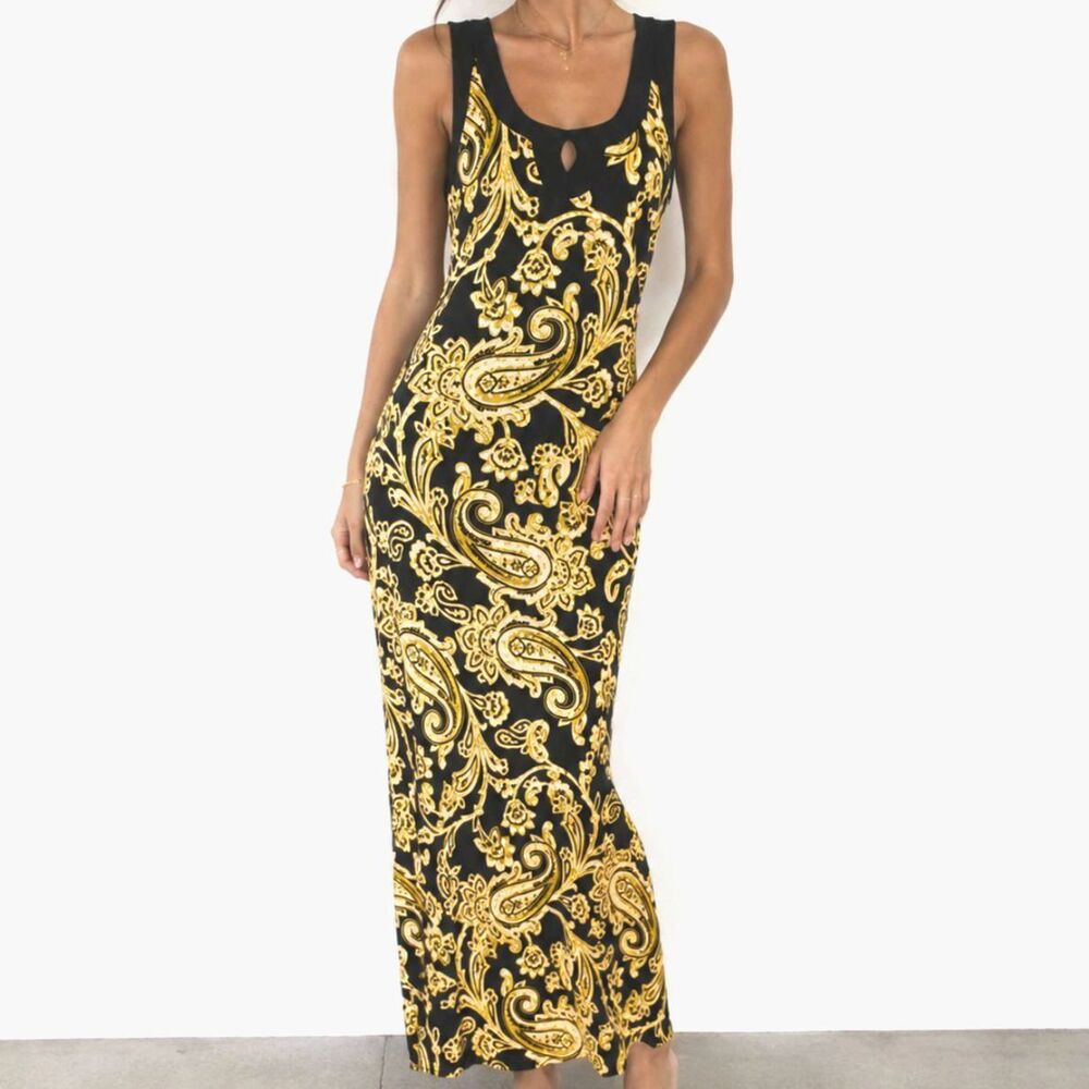 Black Gold Paisley Maxi Dress Size Medium